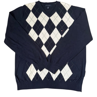 Extra Large Tommy Hilfiger Navy and White Knitted Jumper