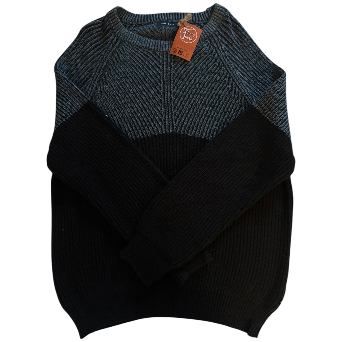 Extra Large Nautica Blue and Black Thick Knitted Jumper