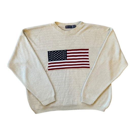 Extra large Faded Glory Beige USA Flag Knitted Jumper
