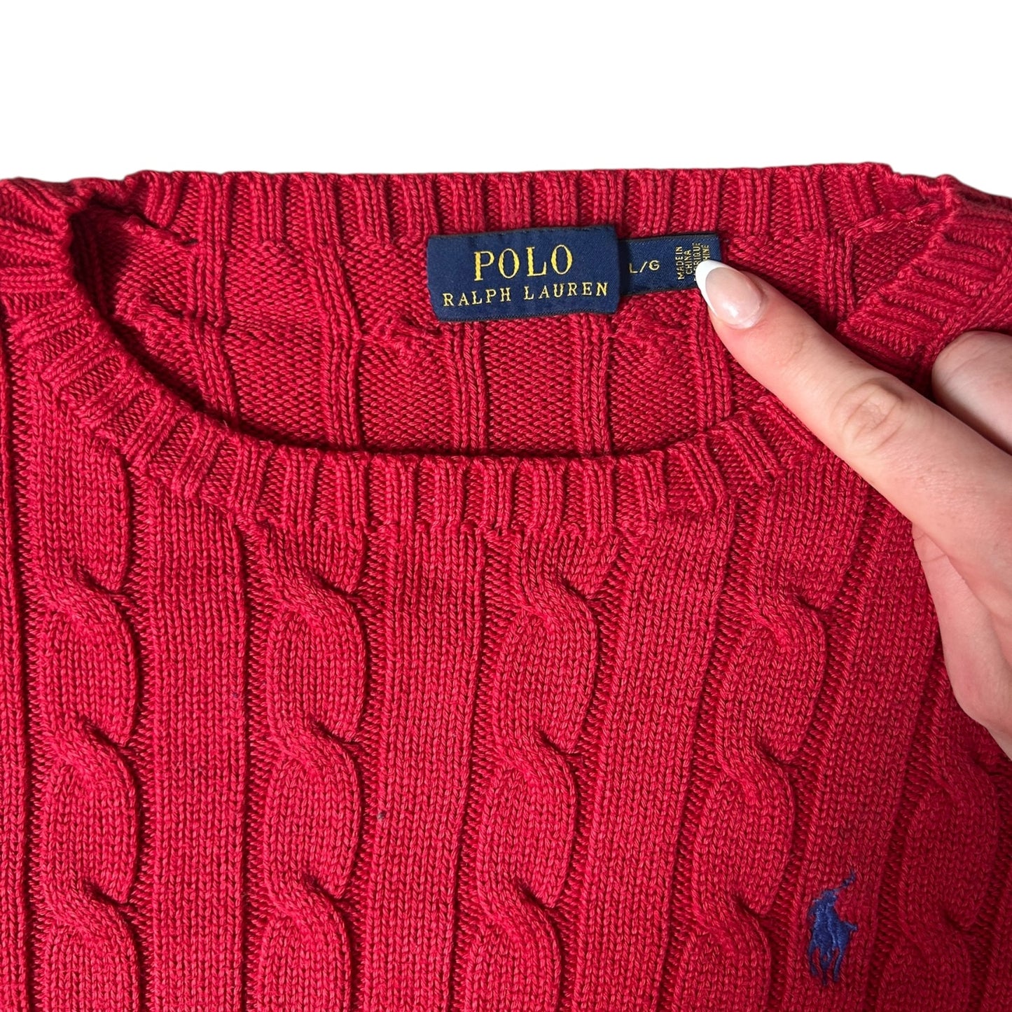 Woman’s Large Ralph Lauren Red Cable Knit Jumper