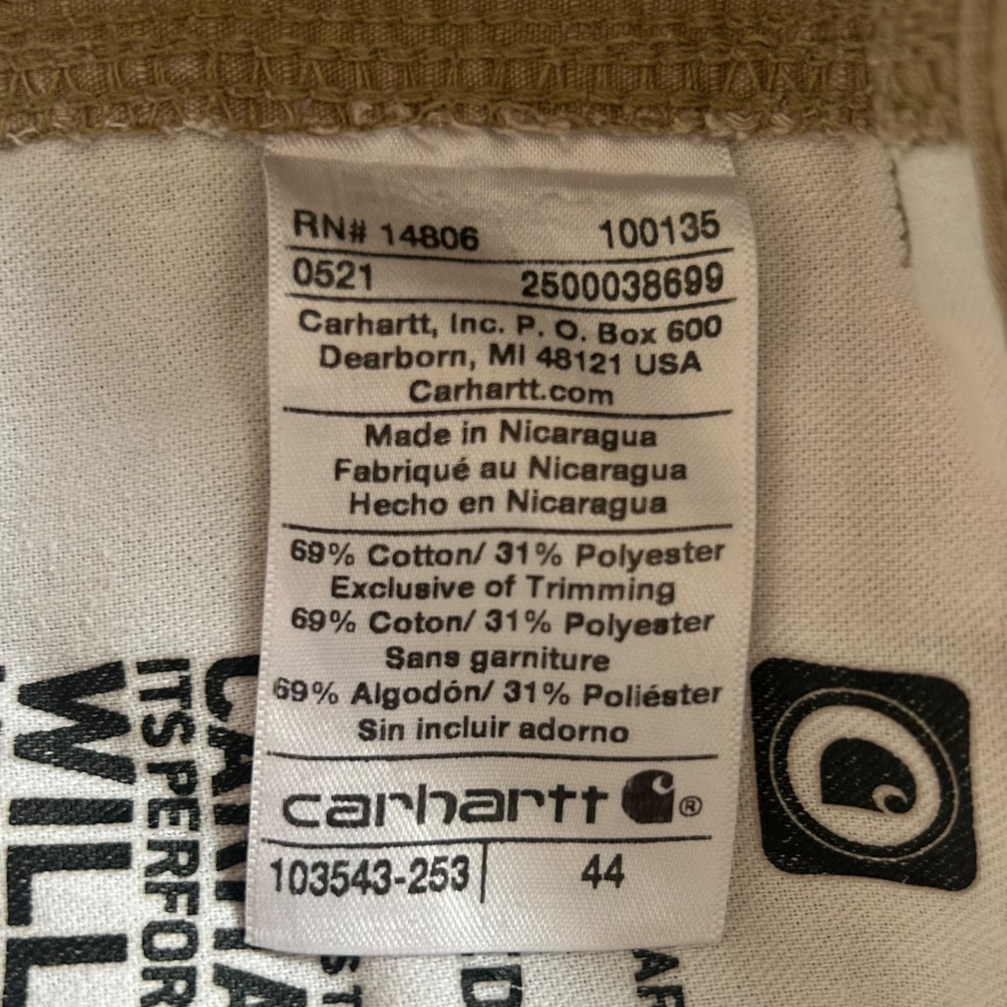 44" Carhartt Beige Cargo Shorts