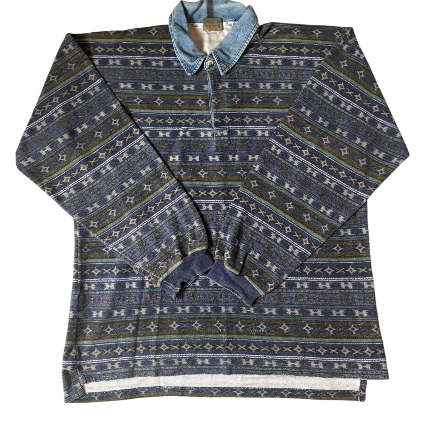 Extra Large City Jeans Blue Patterned Rugby Shirt