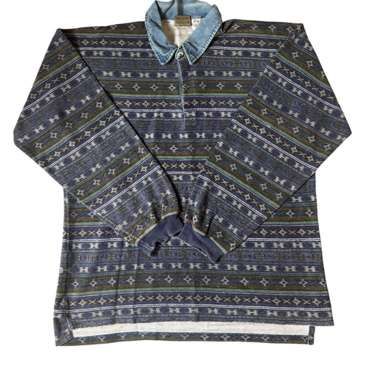 Extra Large City Jeans Blue Patterned Rugby Shirt