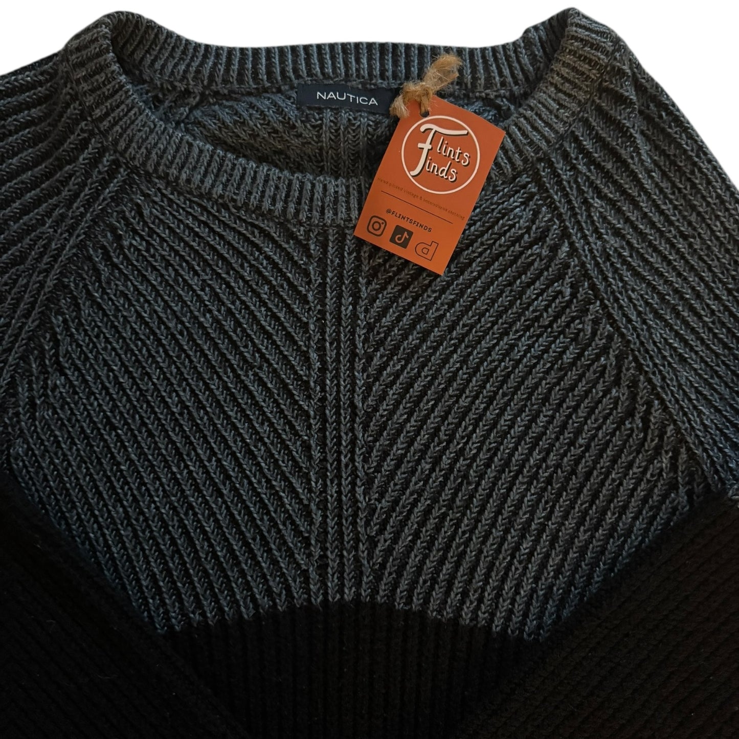 Extra Large Nautica Blue and Black Thick Knitted Jumper