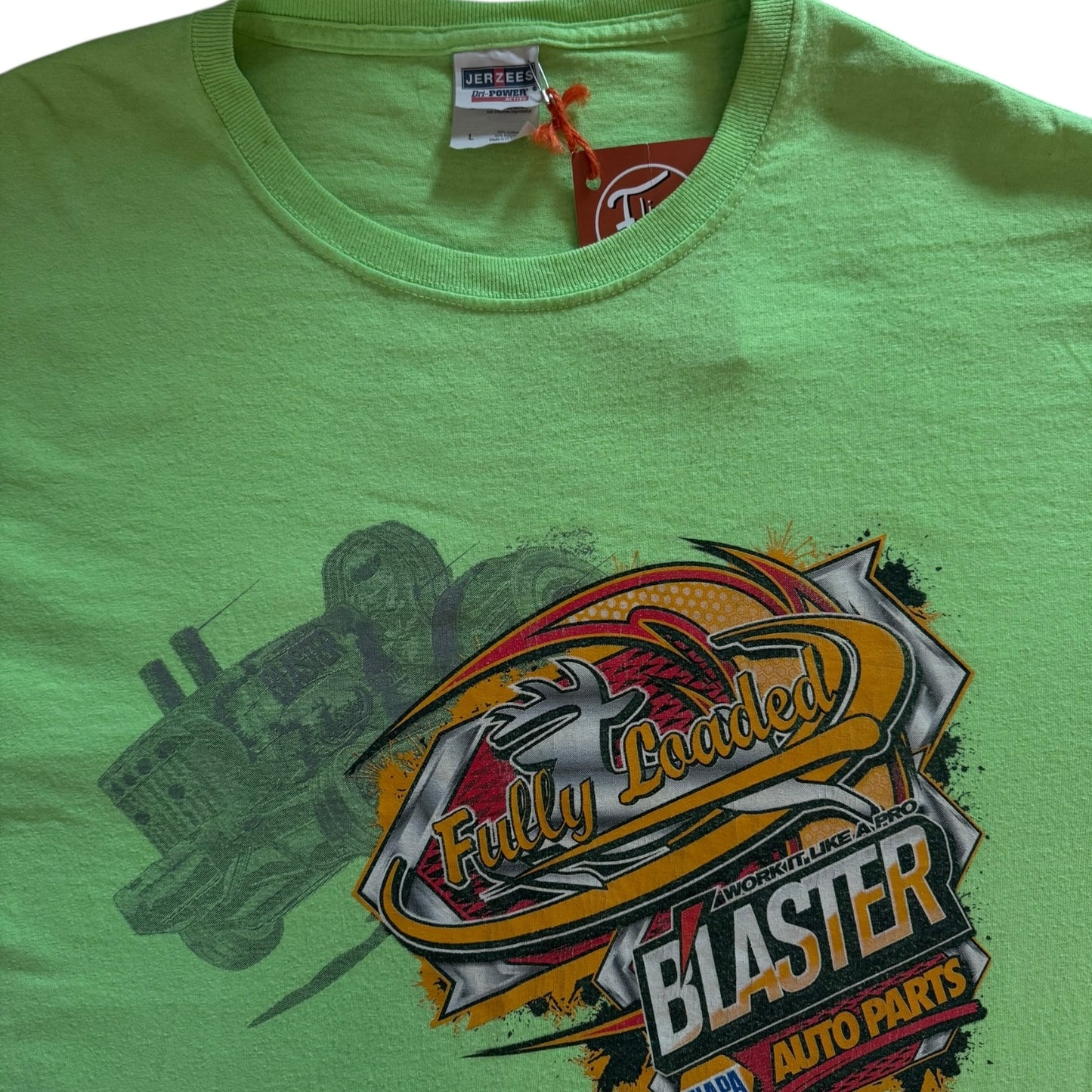 Large Jerzees Neon Yellow Racing Graphic T-Shirt