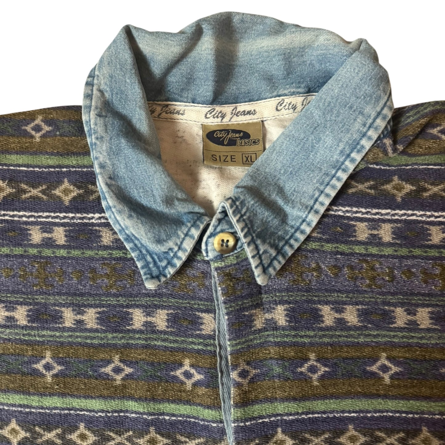 Extra Large City Jeans Blue Patterned Rugby Shirt
