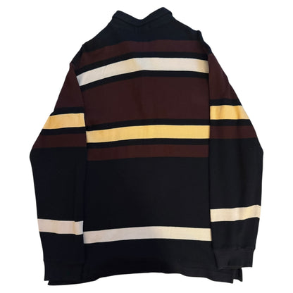 Large Nautica Navy and Burgundy Striped Long Sleeved Polo Shirt