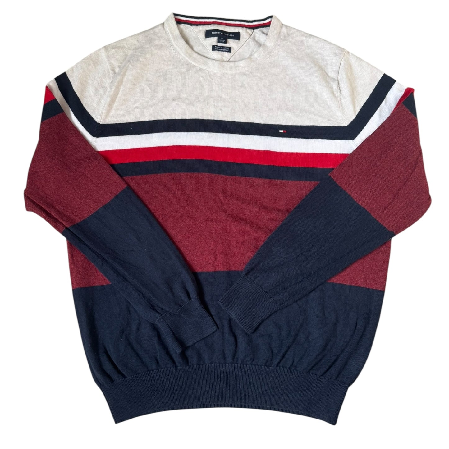Medium Tommy Hilfiger Navy, Burgundy and White Knitted Jumper