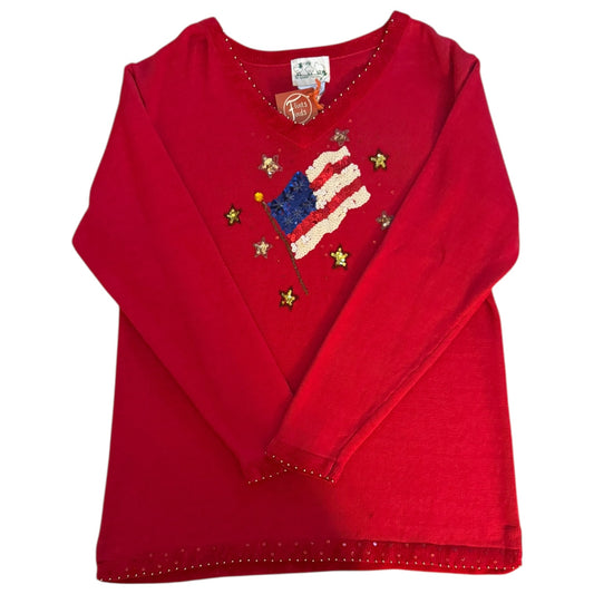Women’s Large The Quacker Factory Red USA Flag Knitted Jumper