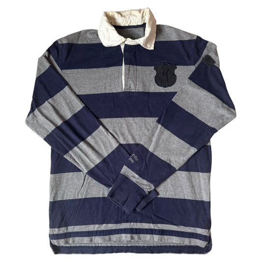 Small McNeal Navy and Grey Striped Rugby Shirt