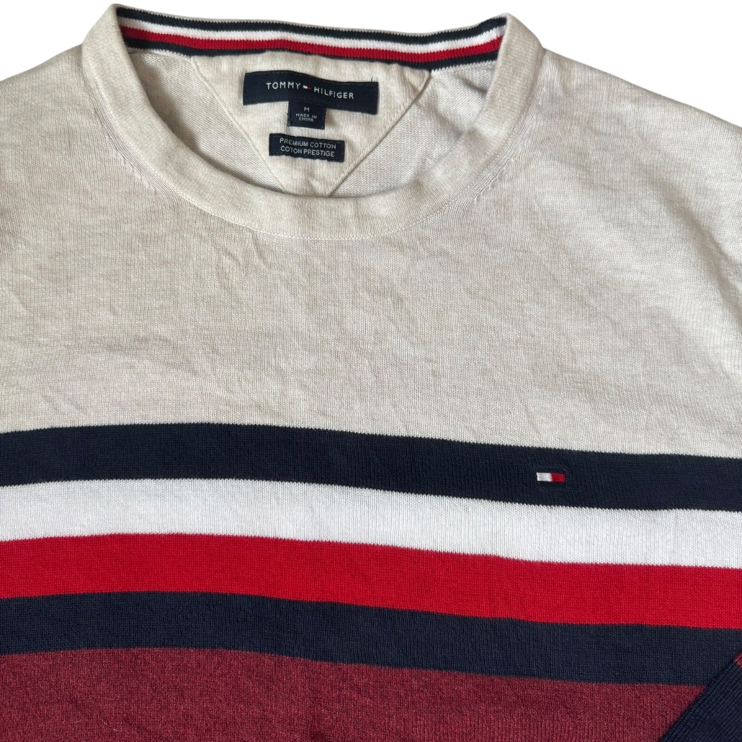 Medium Tommy Hilfiger Navy, Burgundy and White Knitted Jumper