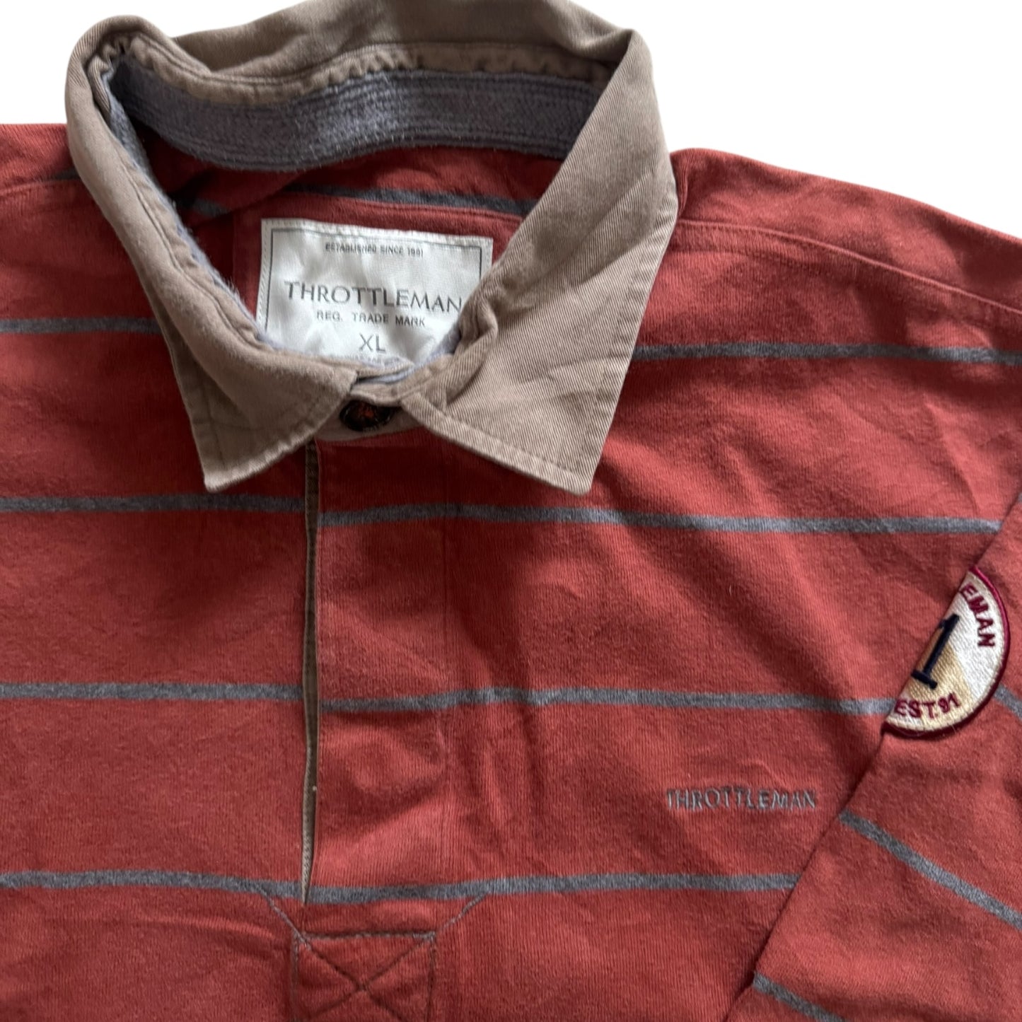 Extra Large Throttleman Orange Striped Rugby Shirt