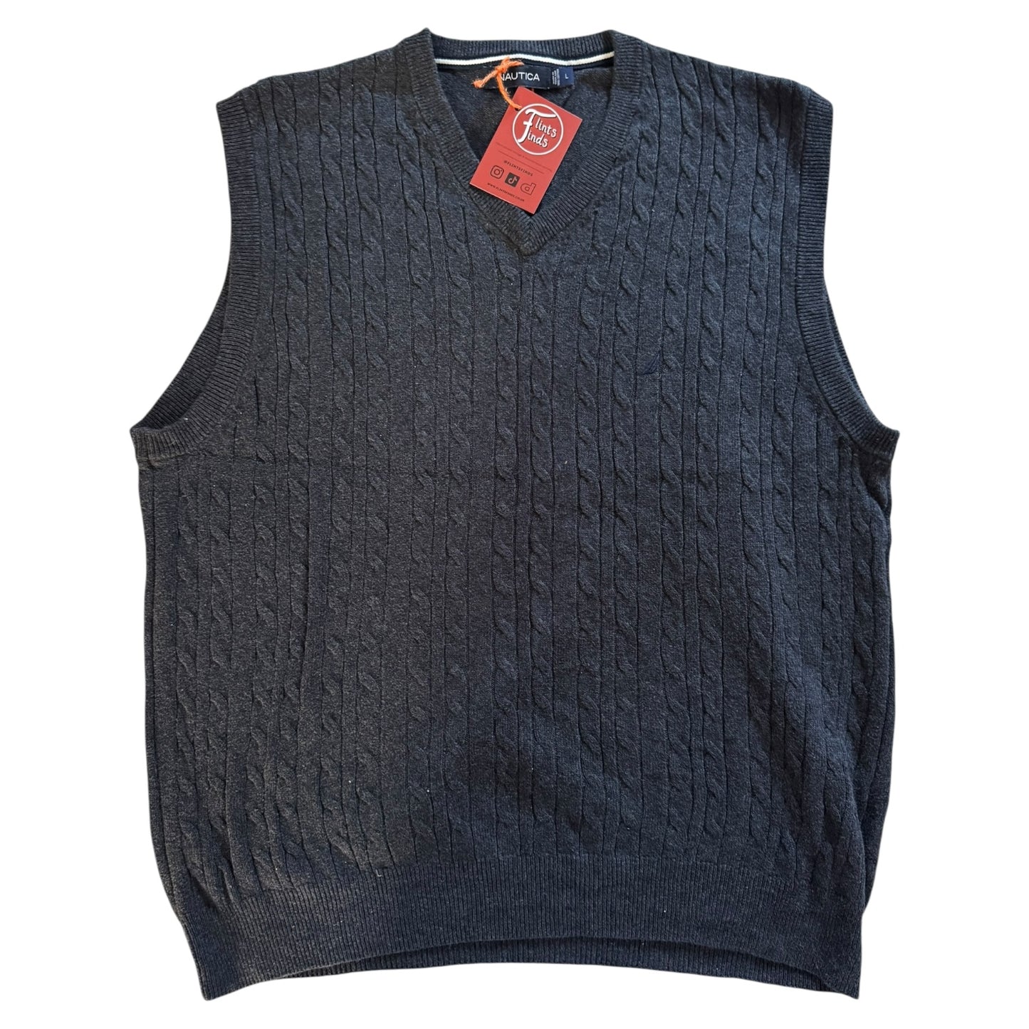 Large Nautica Grey Cable Knit Sweater Vest