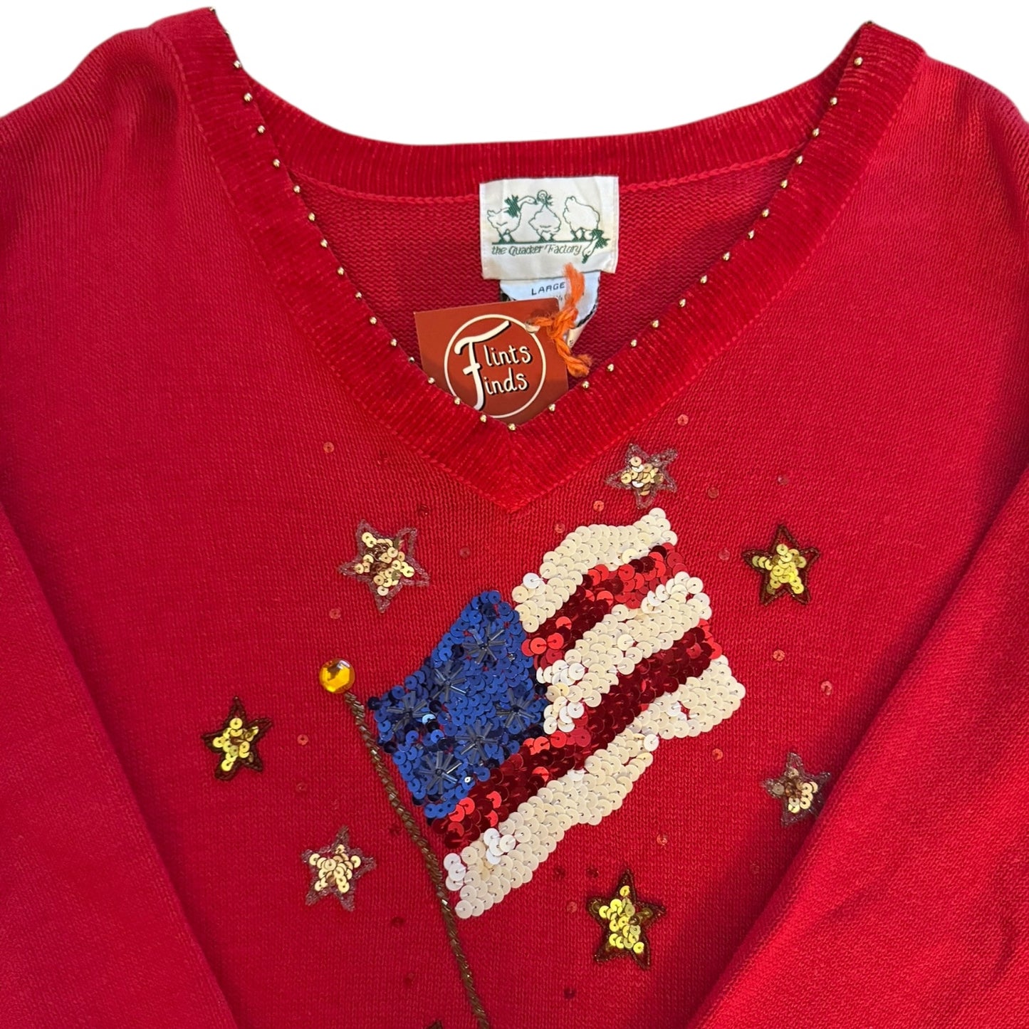Women’s Large The Quacker Factory Red USA Flag Knitted Jumper