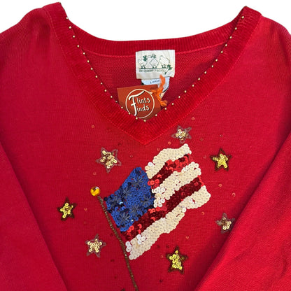 Women’s Large The Quacker Factory Red USA Flag Knitted Jumper