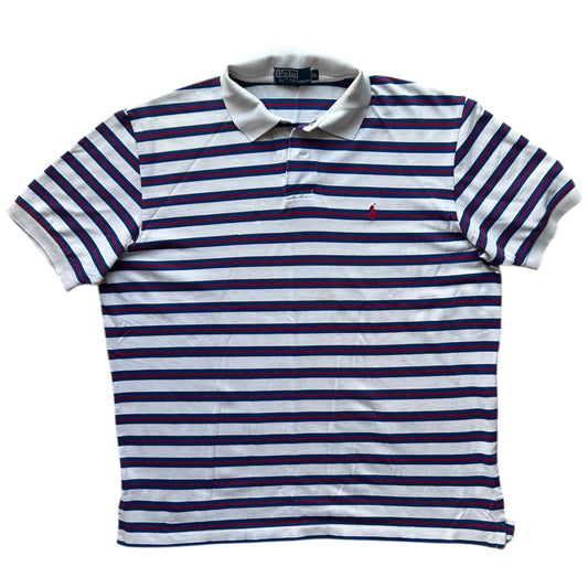 Extra Large Ralph Lauren White and Blue Striped Polo Shirt