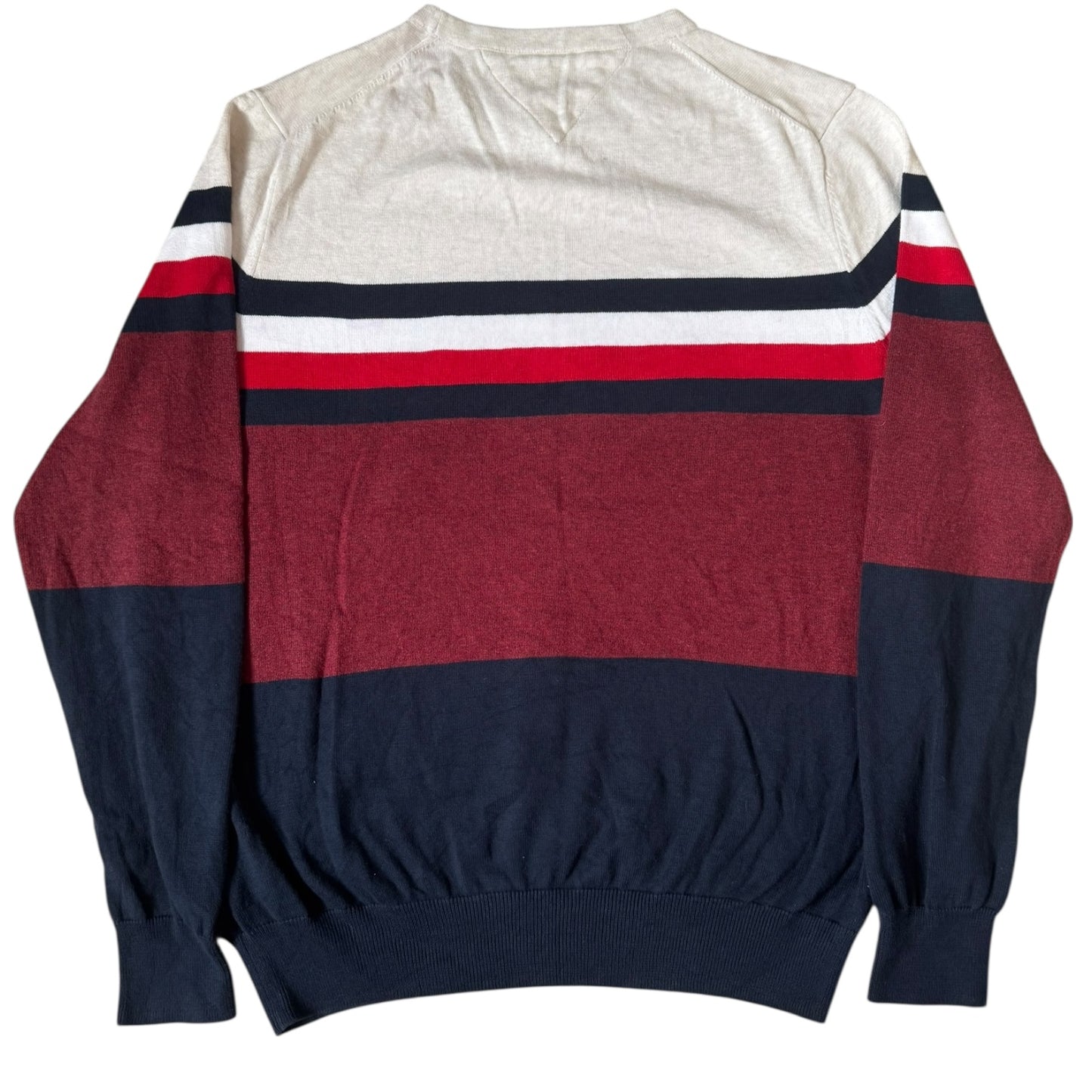Medium Tommy Hilfiger Navy, Burgundy and White Knitted Jumper