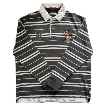 Extra Large Jeff Banks Grey Striped Rugby Shirt