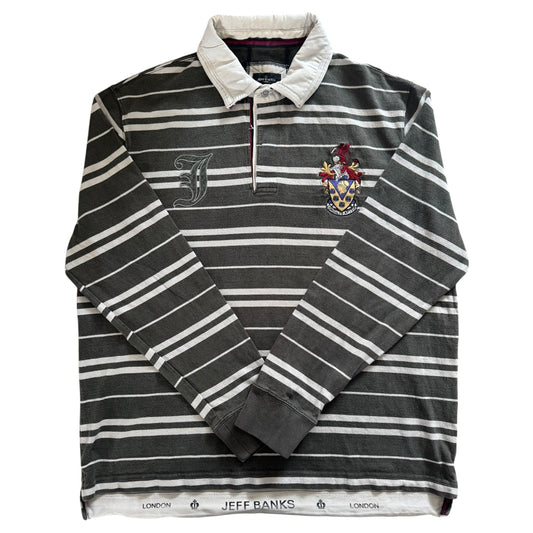 Extra Large Jeff Banks Grey Striped Rugby Shirt