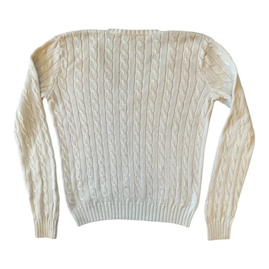Womans Large Ralph Lauren White V-Neck Cable Knit