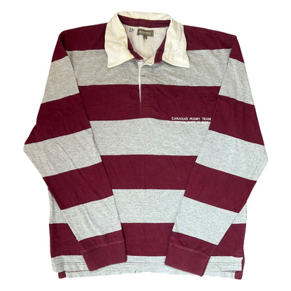 Extra Large In Extenso Grey And Burgundy Striped Rugby Shirt
