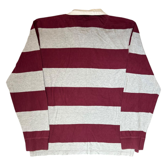 Extra Large In Extenso Grey And Burgundy Striped Rugby Shirt
