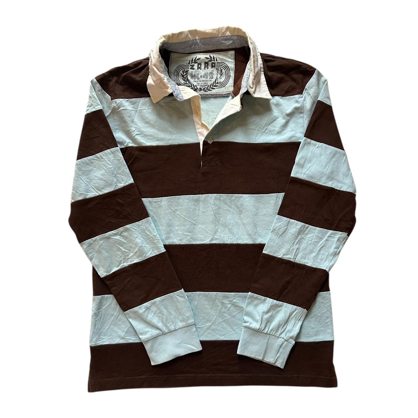 Extra Large Zara Brown and Light Blue Rugby Shirt