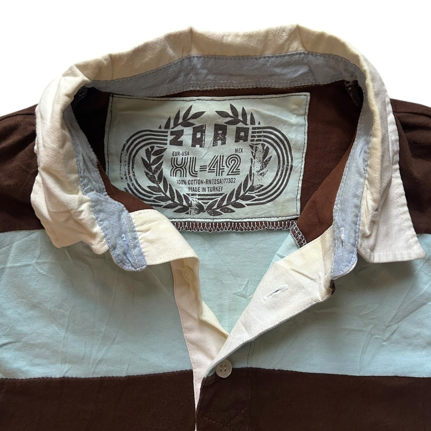 Extra Large Zara Brown and Light Blue Rugby Shirt