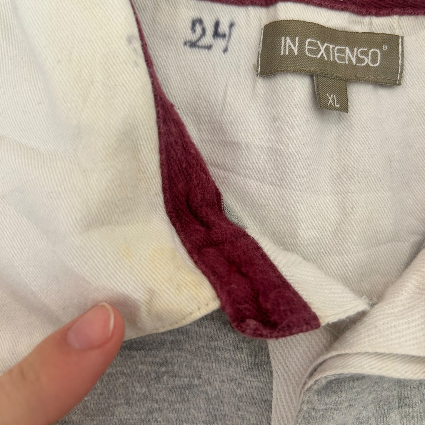 Extra Large In Extenso Grey And Burgundy Striped Rugby Shirt