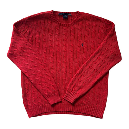 Woman’s Large Ralph Lauren Red Cable Knit