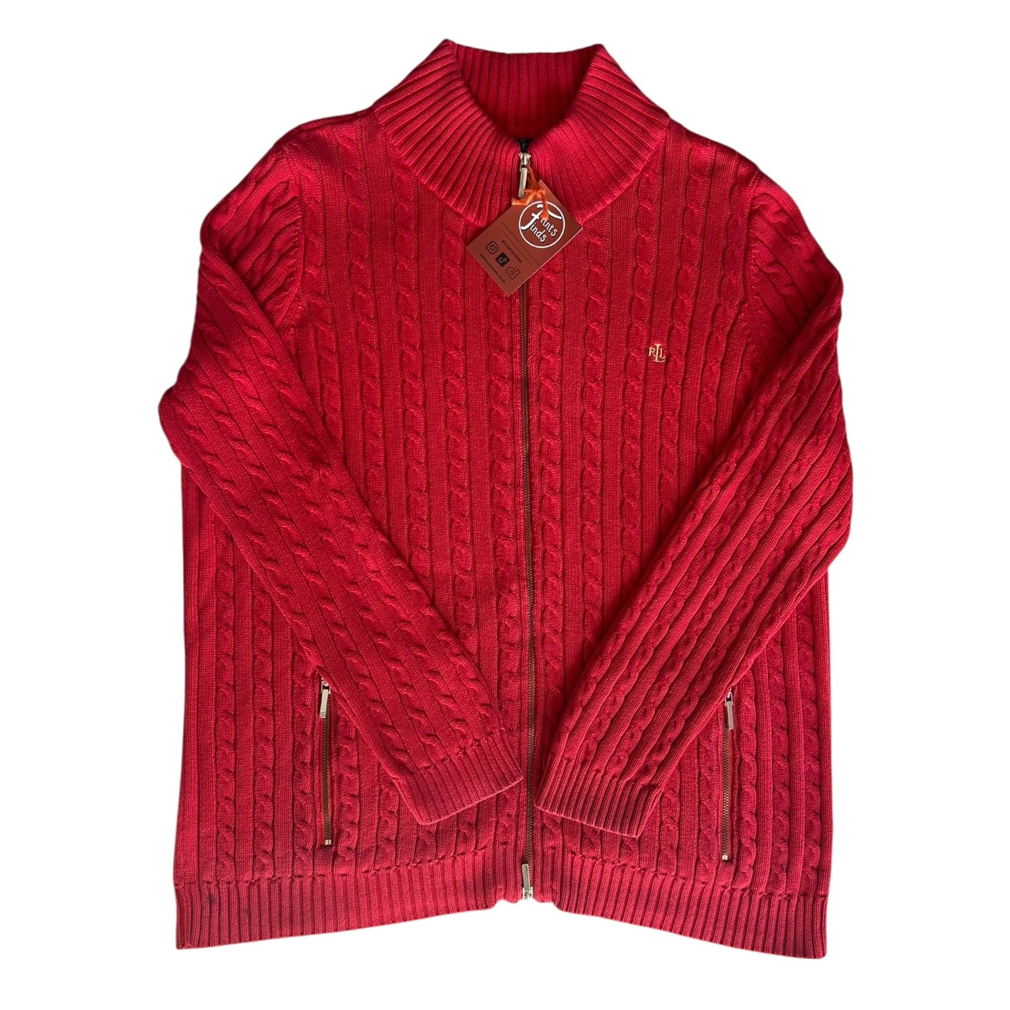 Woman’s Extra Large Ralph Lauren Red Full Zip Cable Knit