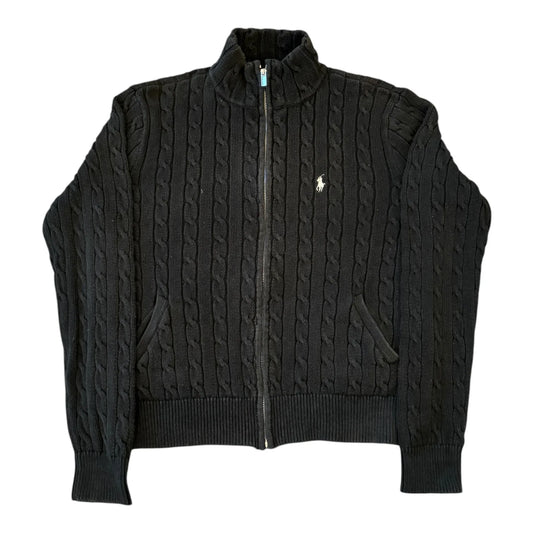 Womans Extra large Ralph Lauren Black Full Zip Cable Knit