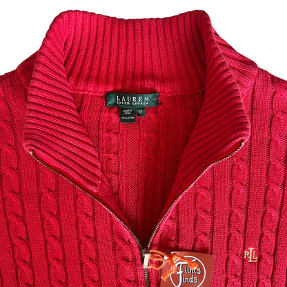 Woman’s Extra Large Ralph Lauren Red Full Zip Cable Knit