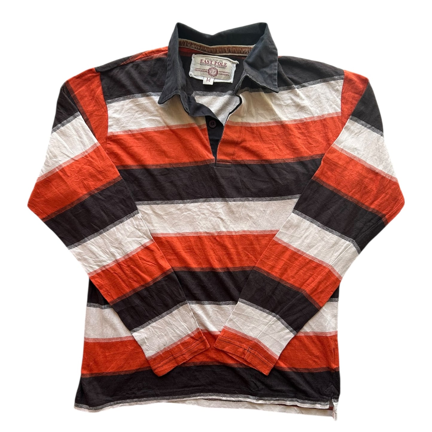 Medium East Pole Orange and Brown Striped Rugby Shirt