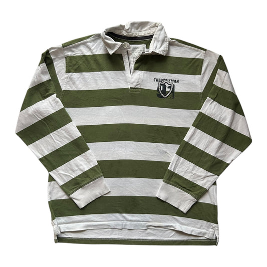 Extra Large Throttleman Green and White Rugby Shirt