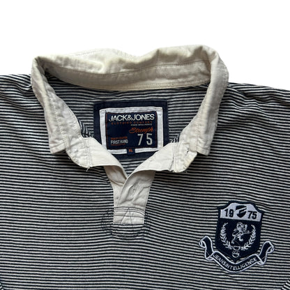 Extra Large Jack and Jones Navy and White Rugby Shirt