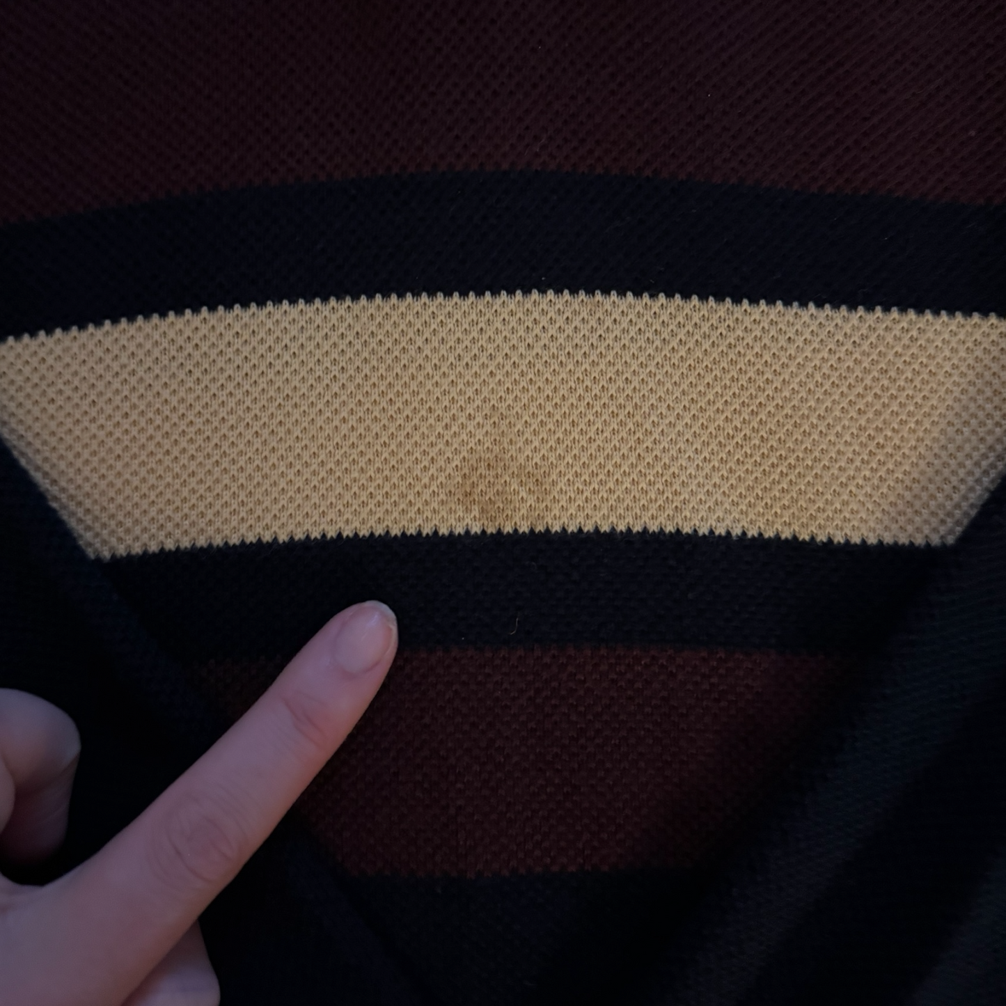 Large Nautica Navy and Burgundy Striped Long Sleeved Polo Shirt