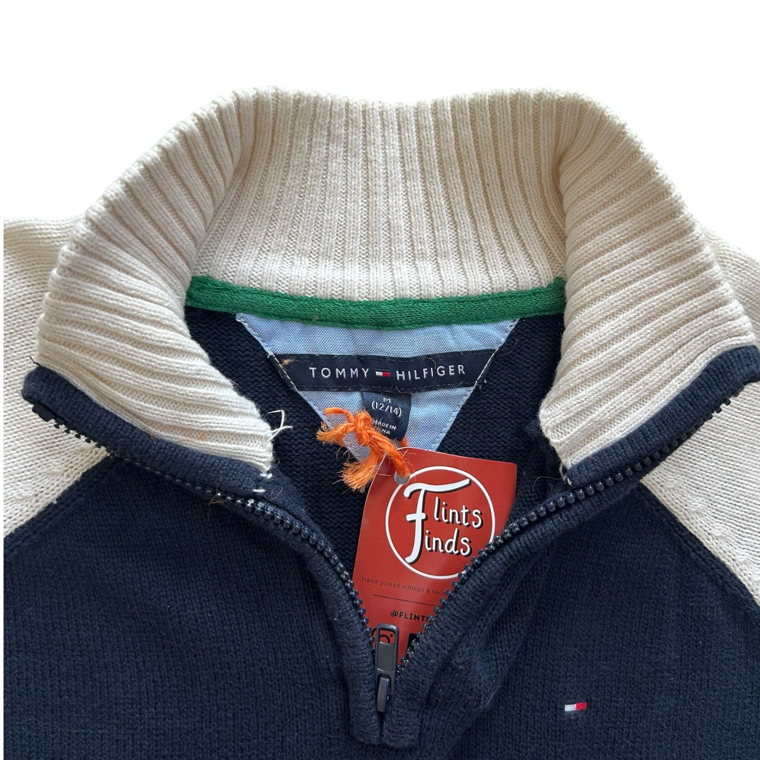 Aged 12-14 Tommy Hilfiger Navy and White 1/4 Zip