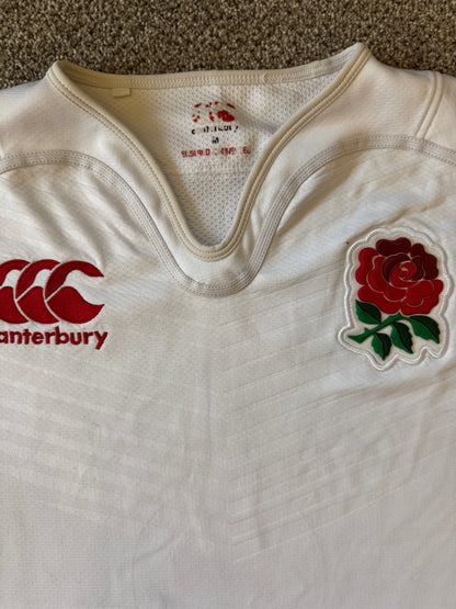 Medium England Canterbury White Rugby Shirt - stained