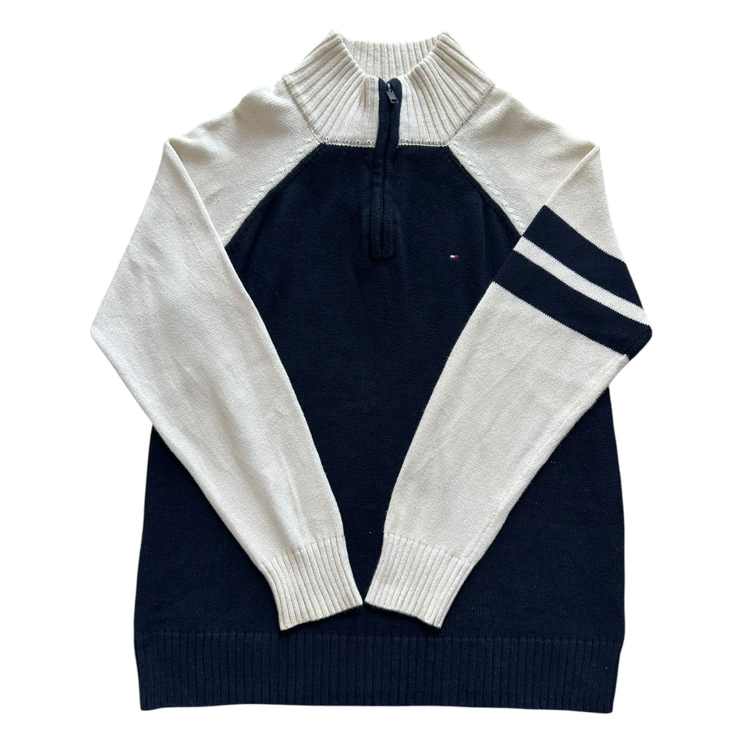 Aged 12-14 Tommy Hilfiger Navy and White 1/4 Zip