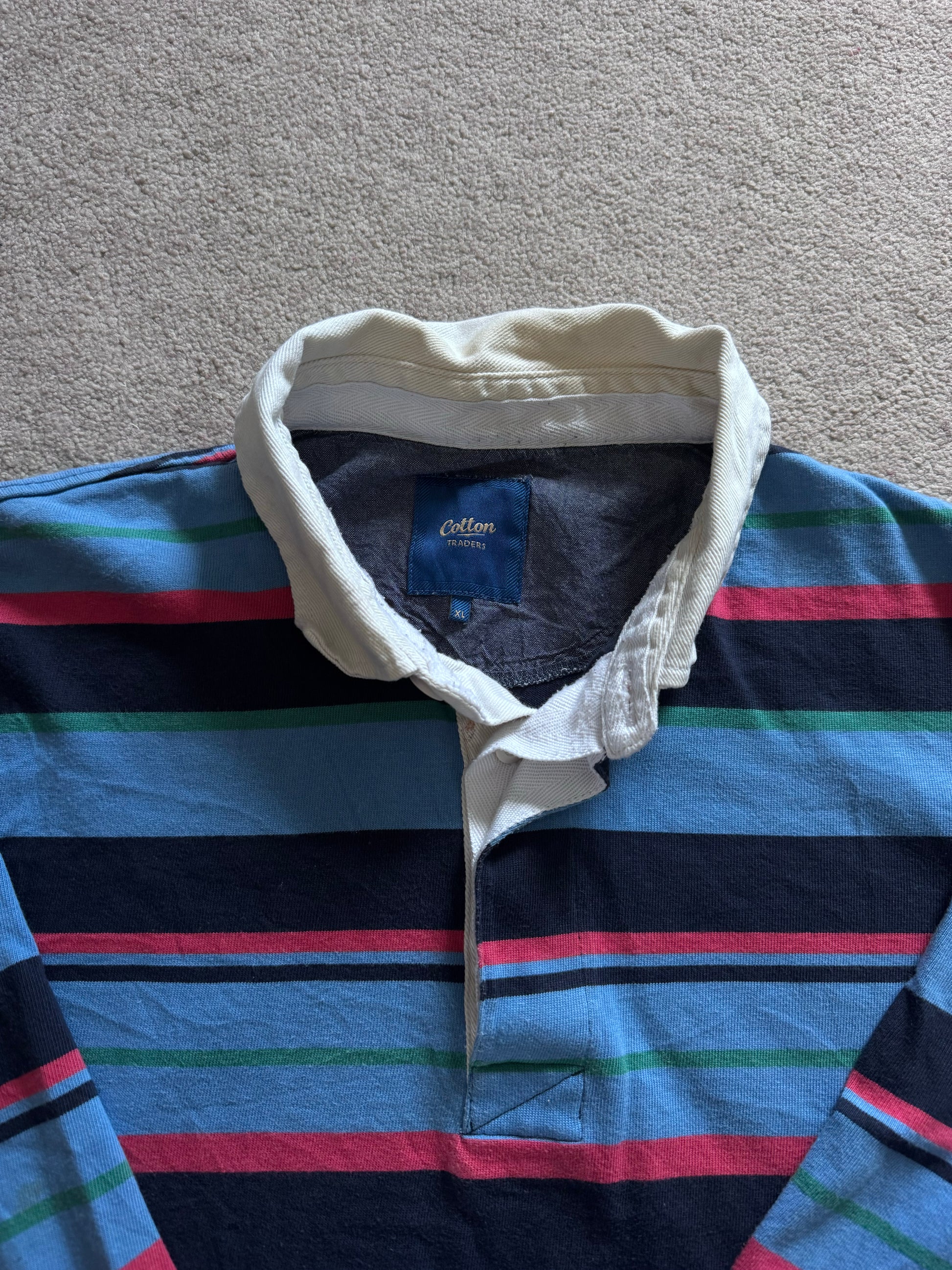 Extra large Cotton Traders Blue, Green and Red Striped Rugby Shirt