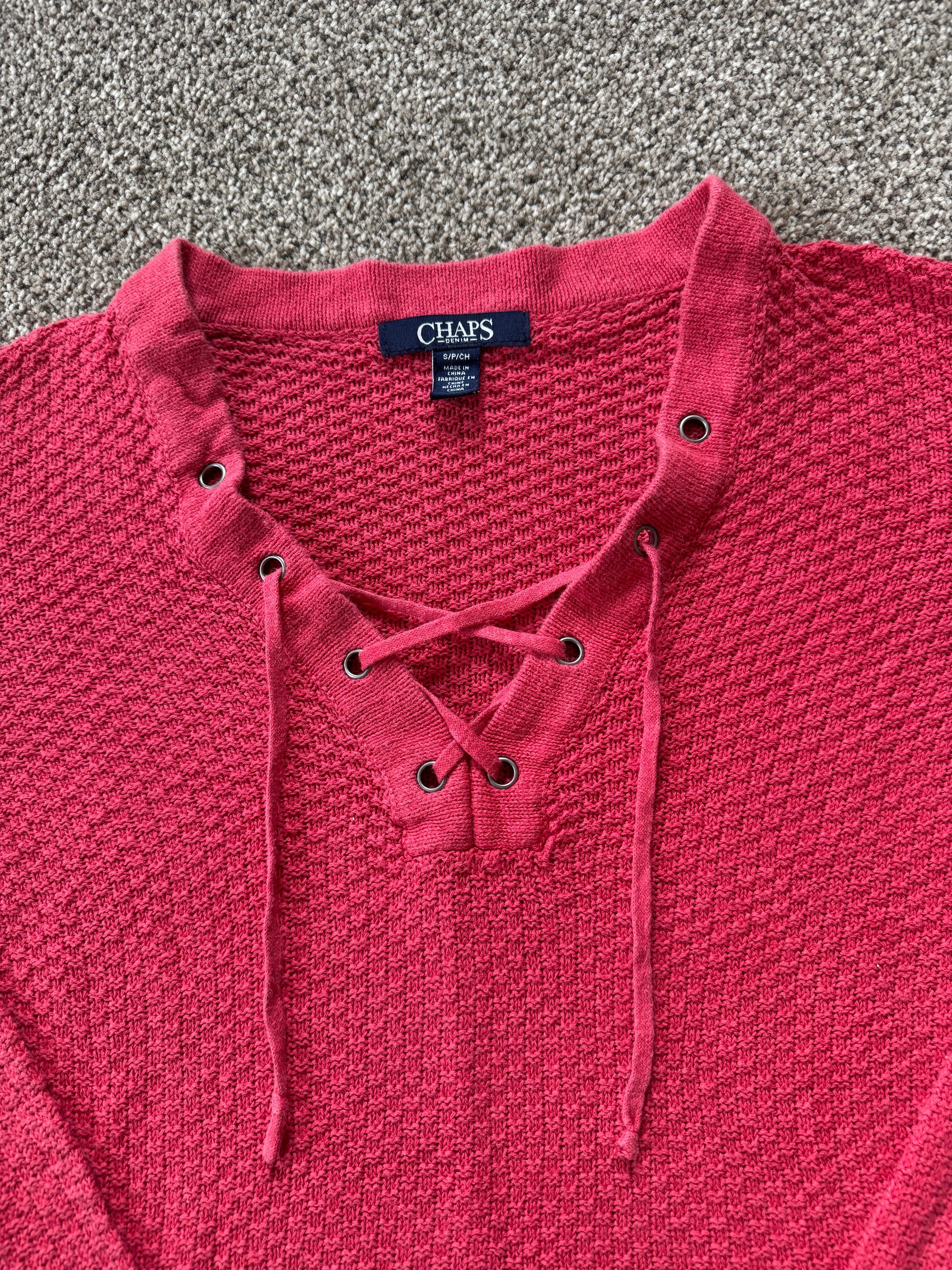 Woman's Small Chaps Pink V-Neck Jumper