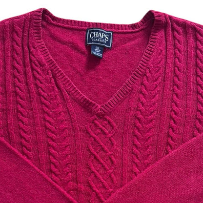 Extra large Chaps Pink V-Neck Cable Knit Jumper