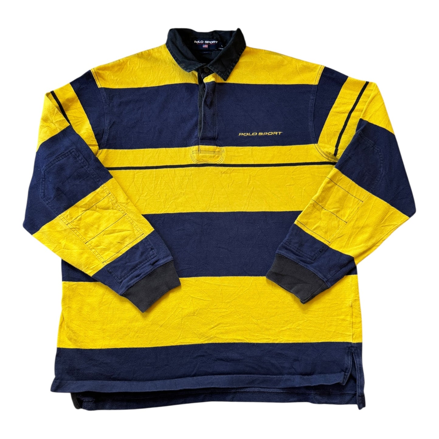 Oversized Large Ralph Lauren Polo Sport Yellow and Navy Rugby Shirt