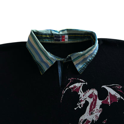 Large Buviti Sport Black with Blue Striped Built in Sleeves Rugby Shirt