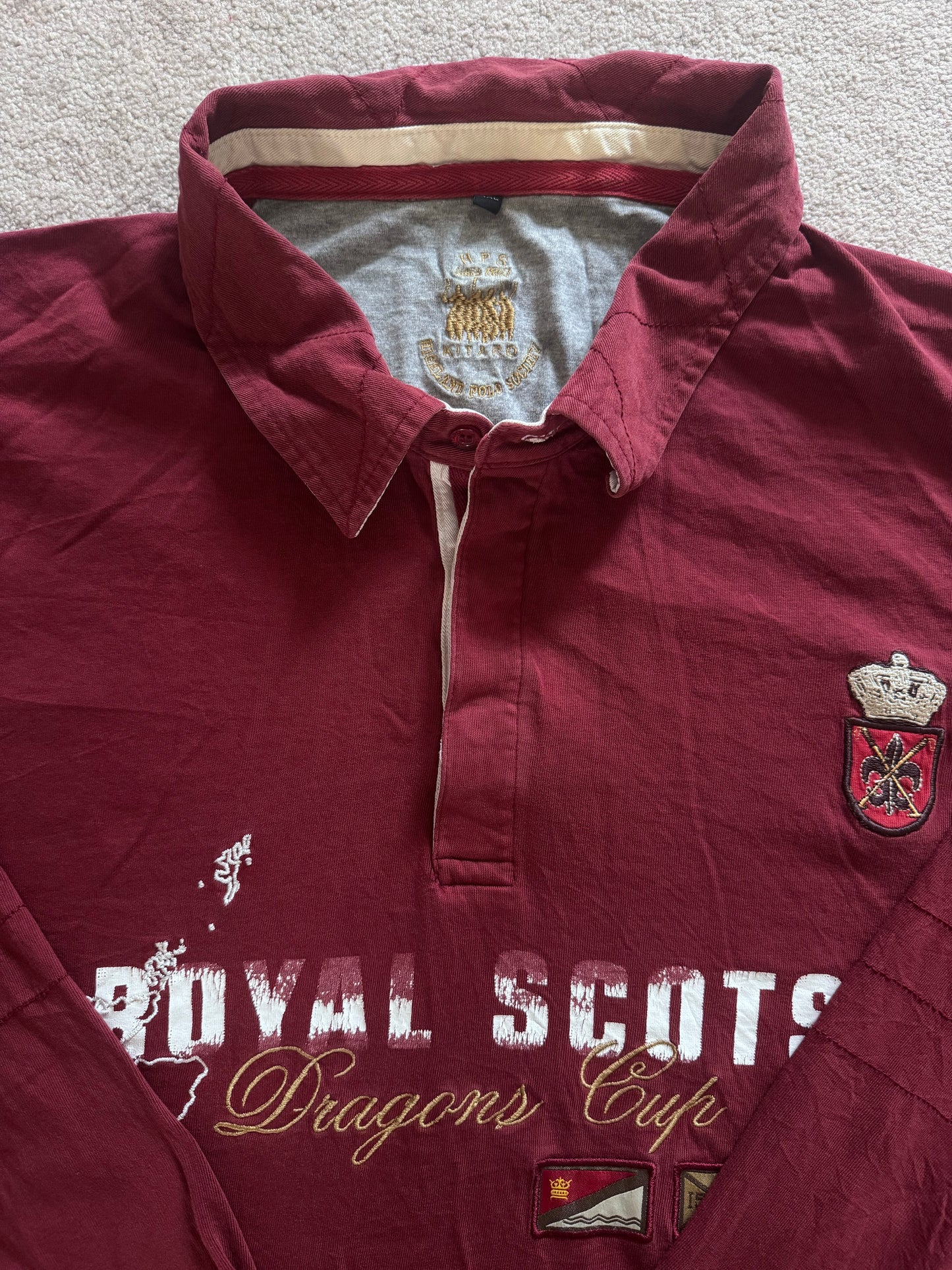 4XL Highland Polo Society Burgundy Royal Scots Rugby Shirt