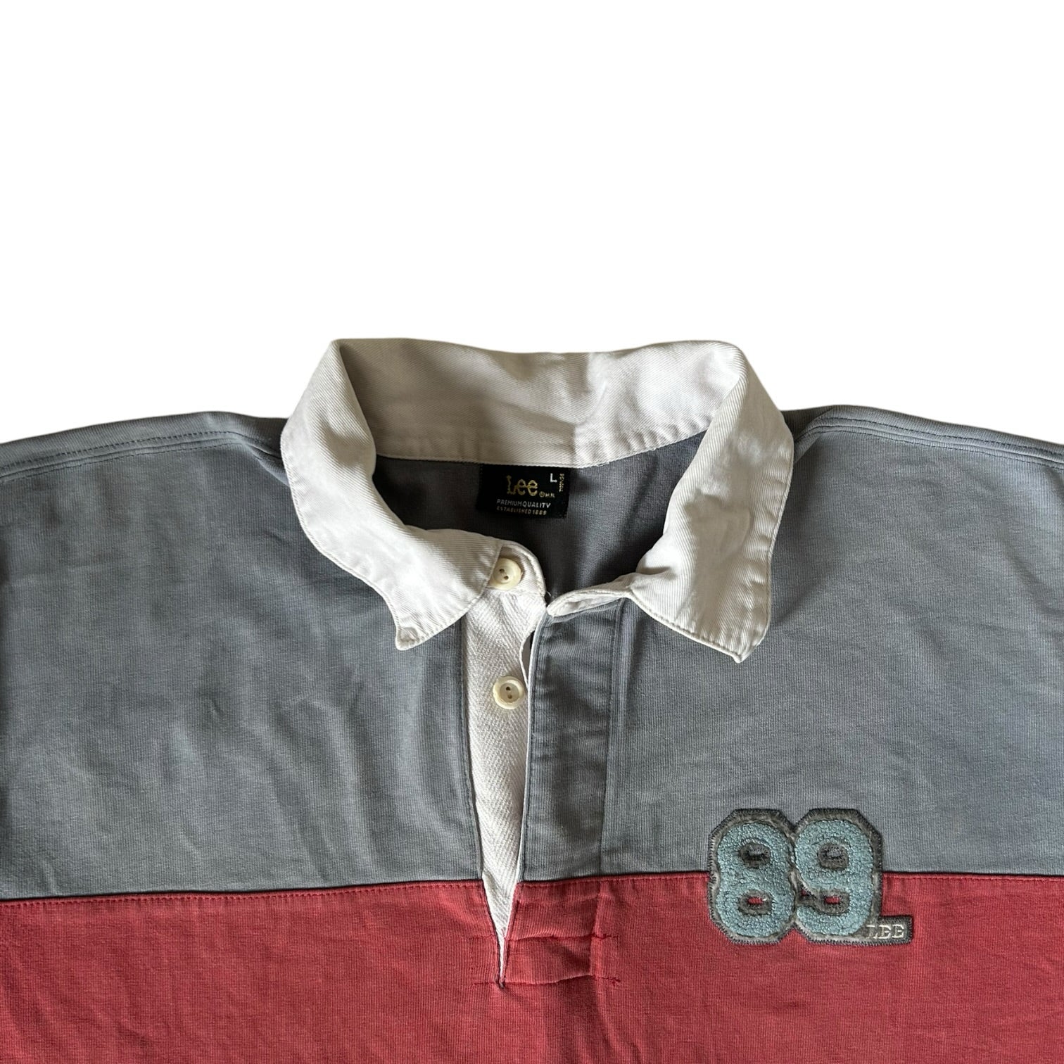 Large Lee Grey, Red and Cream Rugby Shirt