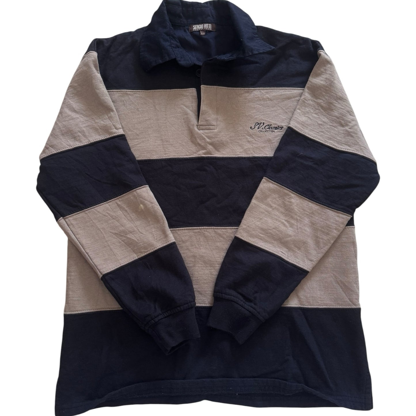 Medium Sergio Vitti Navy and Beige Rugby Shirt
