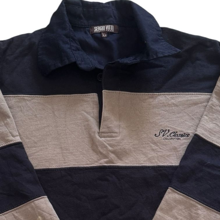 Medium Sergio Vitti Navy and Beige Rugby Shirt