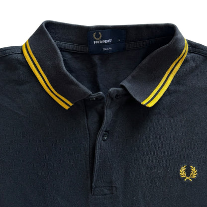 Large Fred Perry Black and Yellow Long Sleeved Polo Shirt
